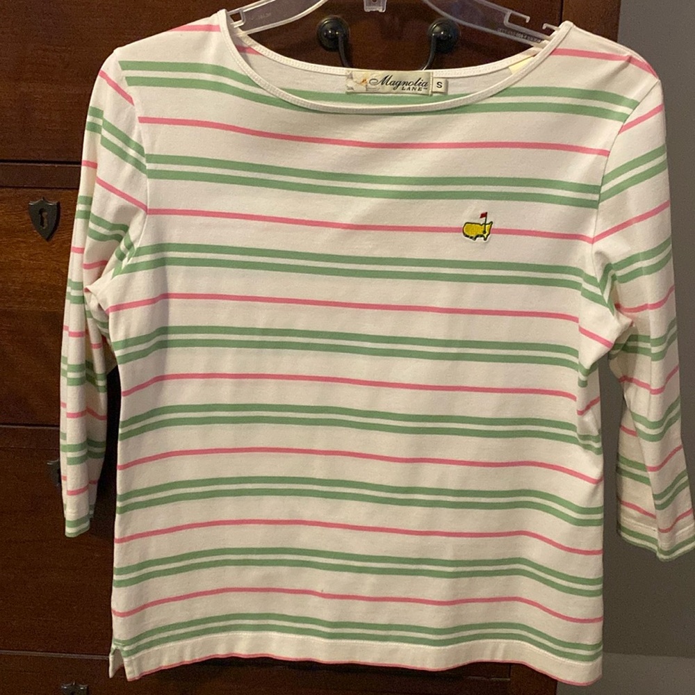 Augusta National Magnolia Lane women's top, size S, pink, green and white